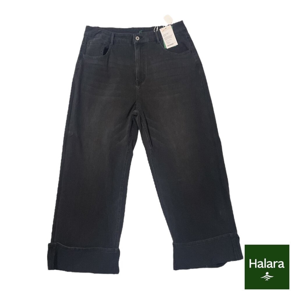 Halara Flex™ Rolled Hem Wide Leg Washed Stretchy Knit Casual Jeans